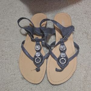 Madeline Stuart Charcoal Sandals with Crystal Embellishments